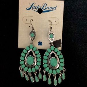 EARRINGS - LUCKY BRAND DANGLE faux turquoise and silver tone.